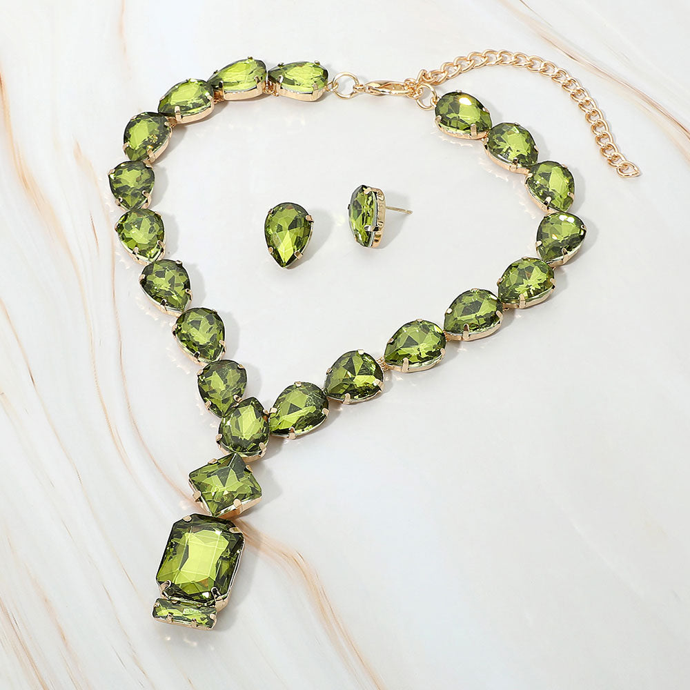 Emerald Cut Oliver Cluster Pendant Pointed Teardrop  Cluster Link Evening Necklace M H W ACCESSORIES LLC Emerald Cut Oliver Cluster Pendant Pointed Teardrop  Cluster Link Evening Necklace