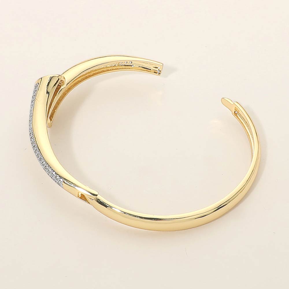 CZ Gold Paved Nail Cuff Hinged Bracelet & Adjustable Ring Set M H W ACCESSORIES LLC CZ Gold Paved Nail Cuff Hinged Bracelet & Adjustable Ring Set
