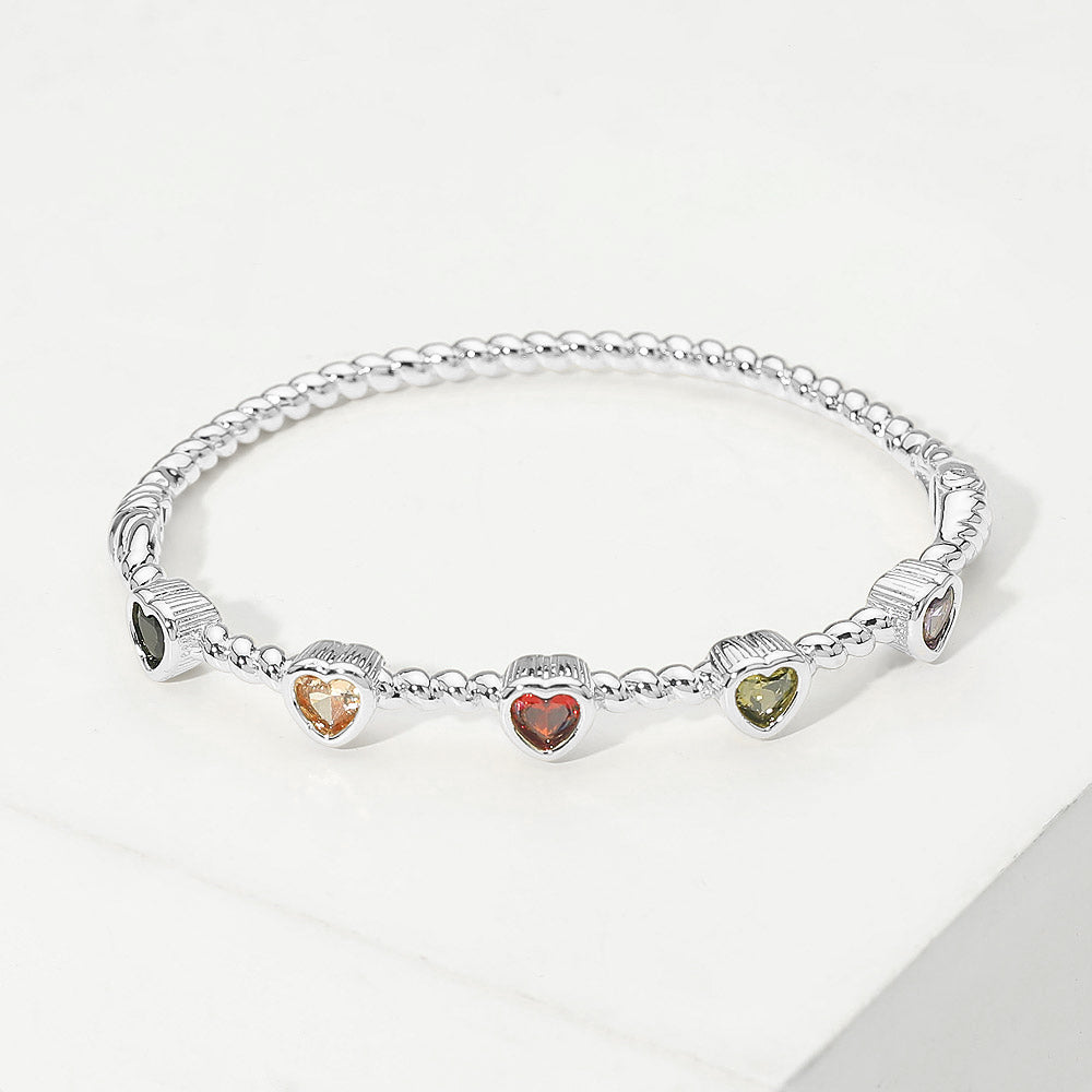 14K Gold Plated CZ Heart Stone Bezel Around Beaded Hinged Bangle Bracelet M H W ACCESSORIES LLC 14K Gold Plated CZ Heart Stone Bezel Around Beaded Hinged Bangle Bracelet