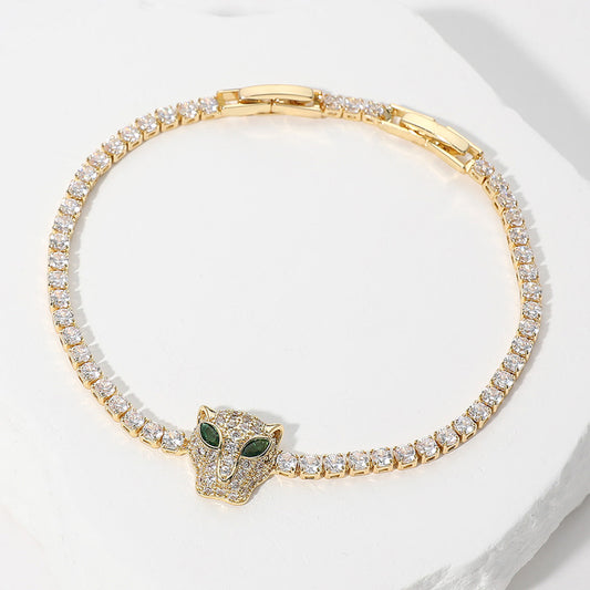 Panther Head CZ Cluster Gold Tennis Chain Bracelet