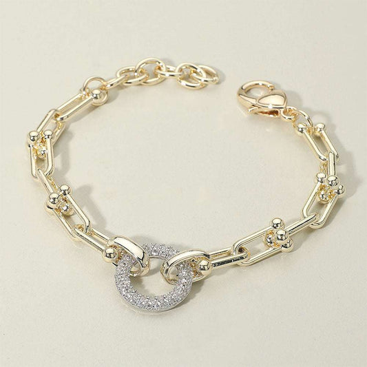 14K Gold Plated CZ Stone Paved Ring Accent Industrial Chain Link Bracelet M H W ACCESSORIES LLC 14K Gold Plated CZ Stone Paved Ring Accent Industrial Chain Link Bracelet