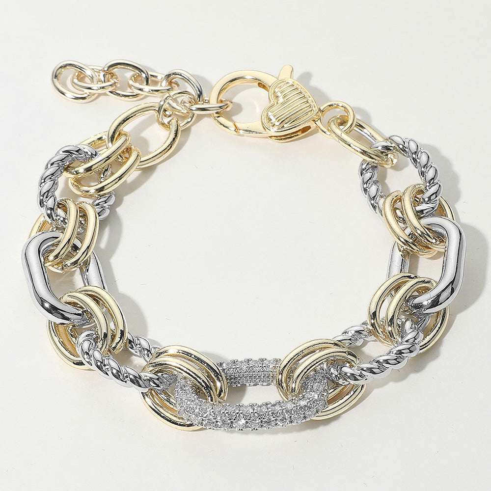 14K Gold Plated Two Tone CZ Stone Paved Mariner Link Bracelet M H W ACCESSORIES LLC 14K Gold Plated Two Tone CZ Stone Paved Mariner Link Bracelet