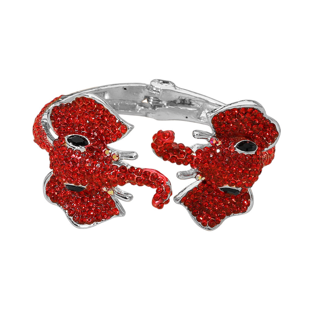 Rhinestone Pave Double Red Elephant Hinged Bangle Bracelet M H W ACCESSORIES LLC Rhinestone Pave Double Red Elephant Hinged Bangle Bracelet