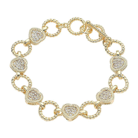 14K Gold Plated CZ Heart Charm Link Toggle Bracelet M H W ACCESSORIES LLC 14K Gold Plated CZ Heart Charm Link Toggle Bracelet