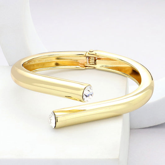 Gold Stone Tip Hinged Bangle Bracelet