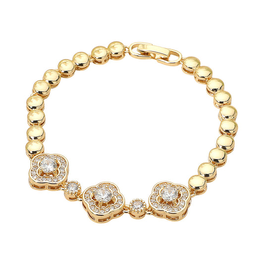 Triple CZ Quatrefoil Charm Link Beaded Bracelet - M H W ACCESSORIES LLC