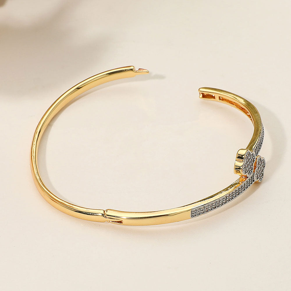 Rhinestone Pave Quatrefoil Tip End Wrapped Hinged Bangle Bracelet