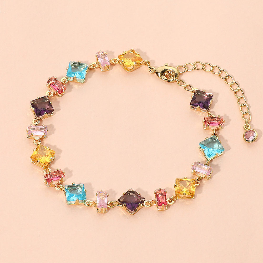 Stainless Steel Mixed Shape Multicolor Gem Link Bracelet M H W ACCESSORIES LLC Stainless Steel Mixed Shape Multicolor Gem Link Bracelet
