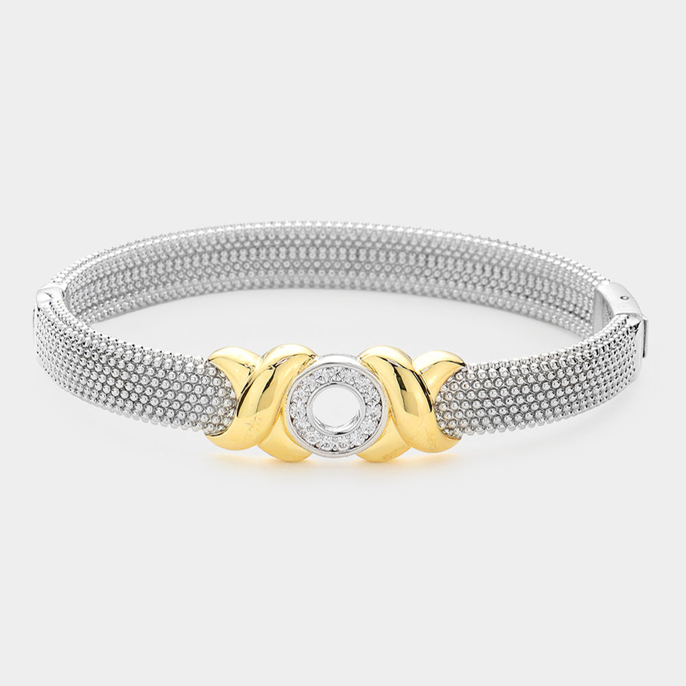 Silver CZ Crisscross Metal Bangle Bracelet-M H W ACCESSORIES - M H W ACCESSORIES LLC