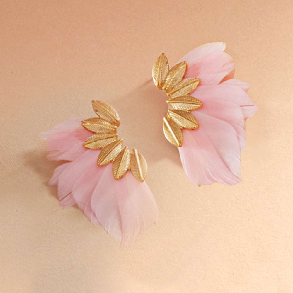 Pink Feather Fan Earrings-M H W ACCESSORIES - M H W ACCESSORIES LLC