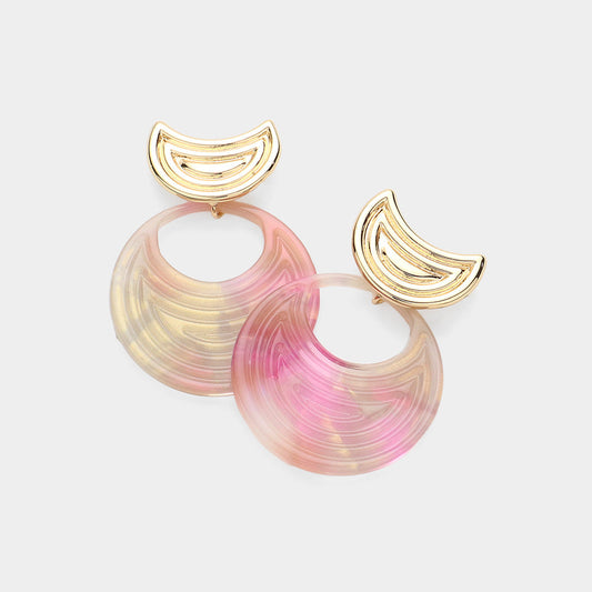 Peach Cut Out Textured Celluloid Acetate Round Dangle Earrings - M H W ACCESSORIES LLC