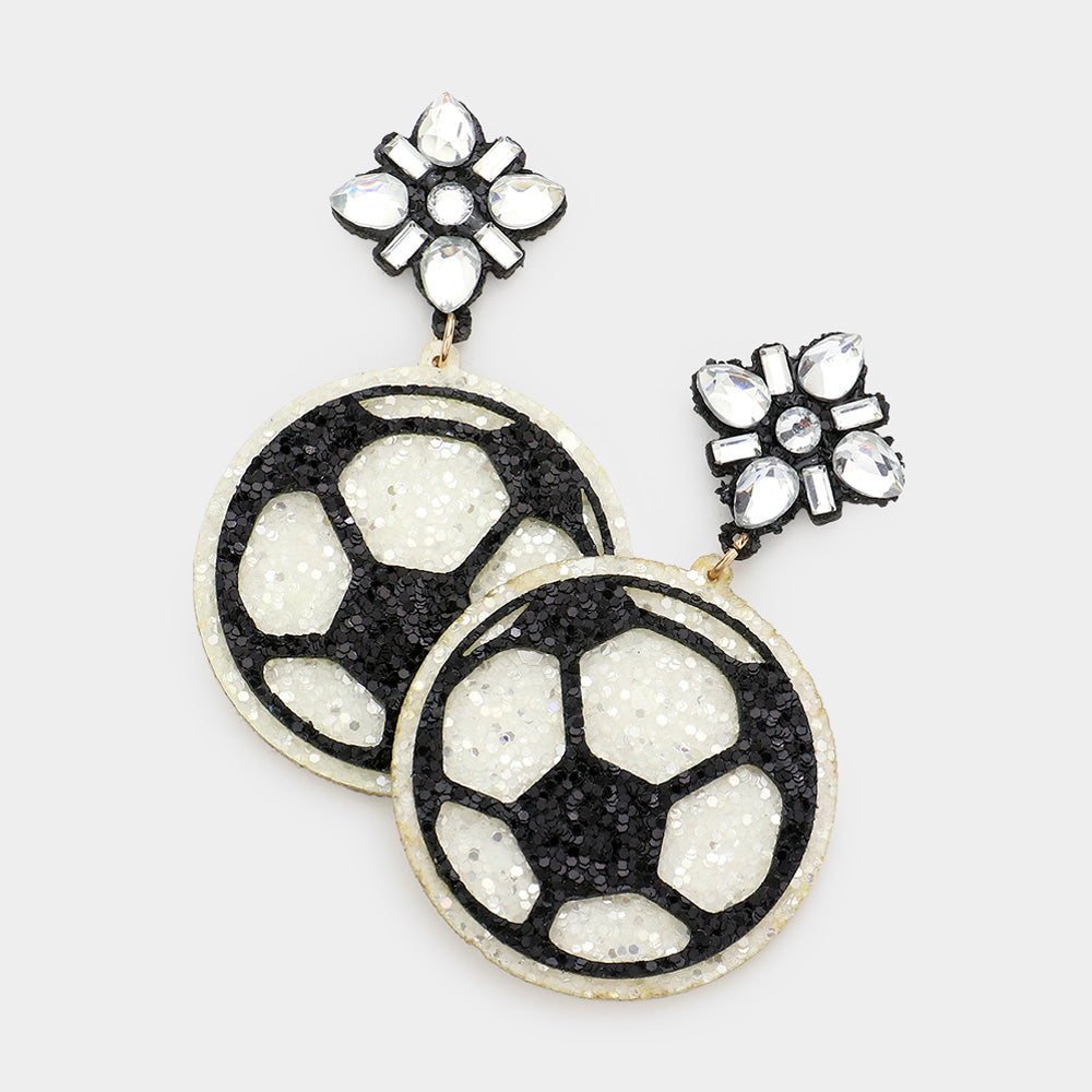 Glittered Soccer Dangle Earrings for Women - M H W ACCESSORIES LLC