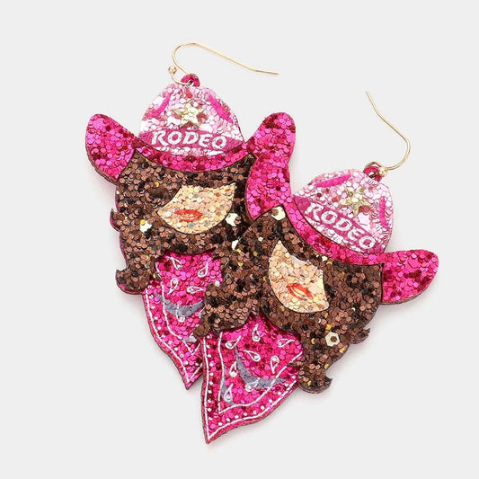 Pink Sequin Rodeo Lady Western Dangle Earrings for Women - M H W ACCESSORIES LLC