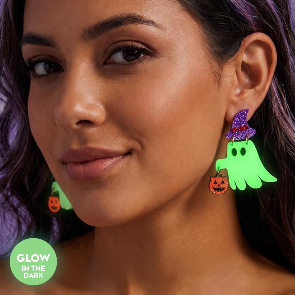Glow In The Dark Halloween Ghost Drop Dangle Earrings M H W ACCESSORIES LLC Glow In The Dark Halloween Ghost Drop Dangle Earrings