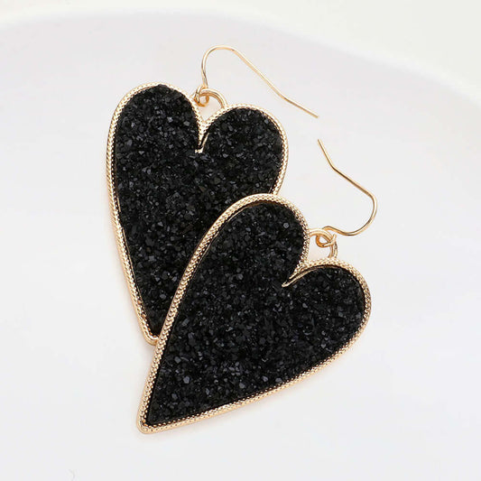 Dazzling Heart Druzy Dangle Earrings