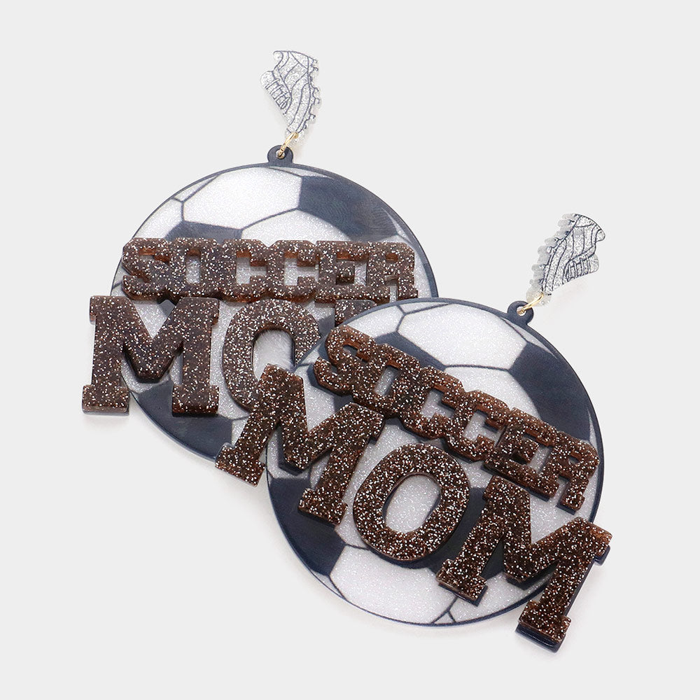 Soccer Mom Message Glittered Resin Ball Dangle Earrings - M H W ACCESSORIES LLC