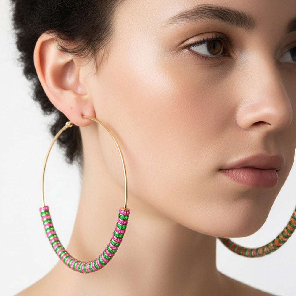 Pink green Hoop Earrings M H W ACCESSORIES LLC Pink green Hoop Earrings