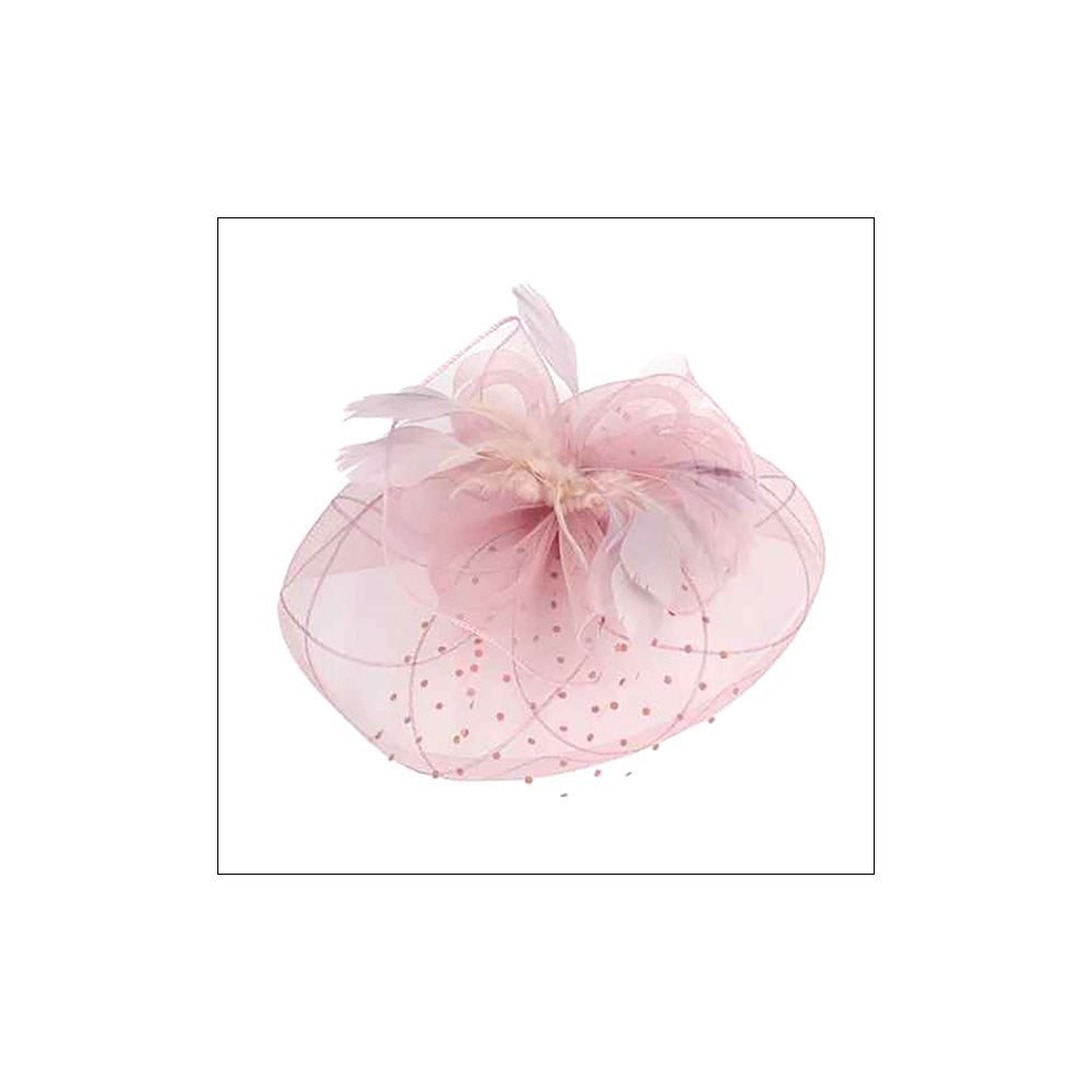 Pink Dot Bow Feather Mesh Flower Fascinator / Headband