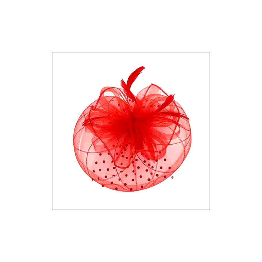 Red Dot Feather Mesh Flower Fascinator / Headband