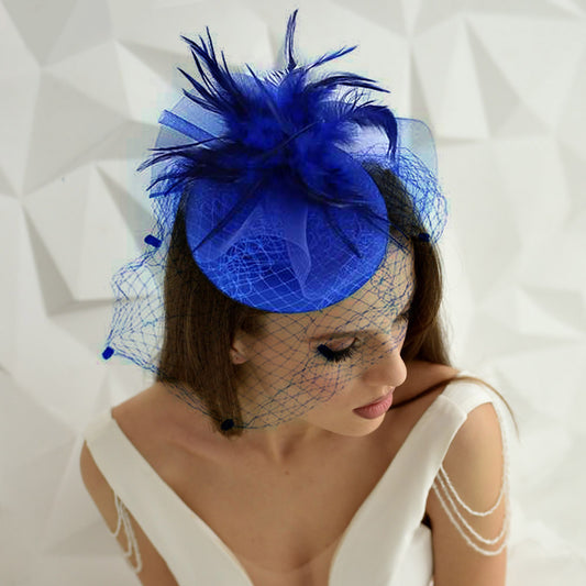 Feather Blue Mesh Fascinator / Headband