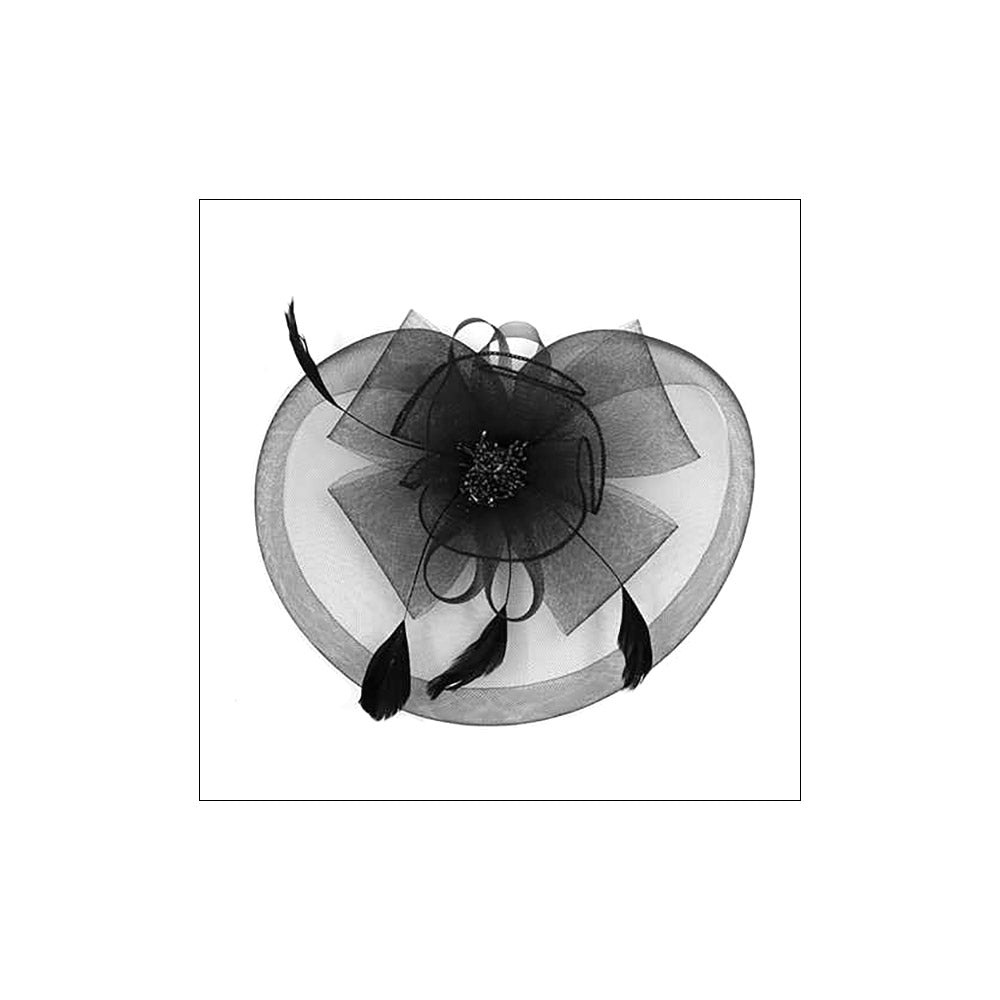 Black Bow Flower Feather Mesh Flower Fascinator / Headband