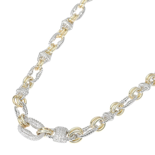 14K Gold Plated Two Tone CZ Stone Paved Mariner Link Necklace