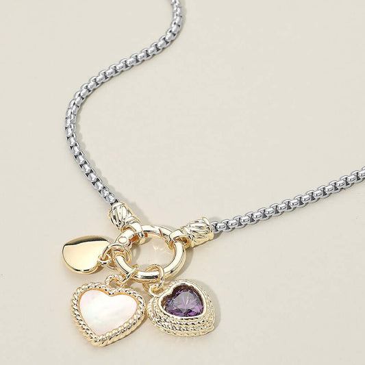 Radiant Heart: 14K Two-Tone Pearl & Purple CZ Necklace