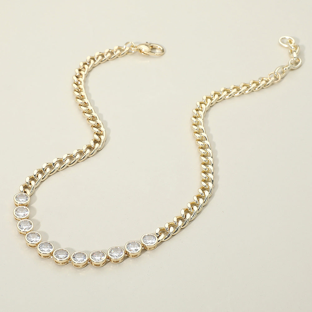 14K Gold Plated Round CZ Bezel Link Chain Necklace M H W ACCESSORIES LLC 14K Gold Plated Round CZ Bezel Link Chain Necklace