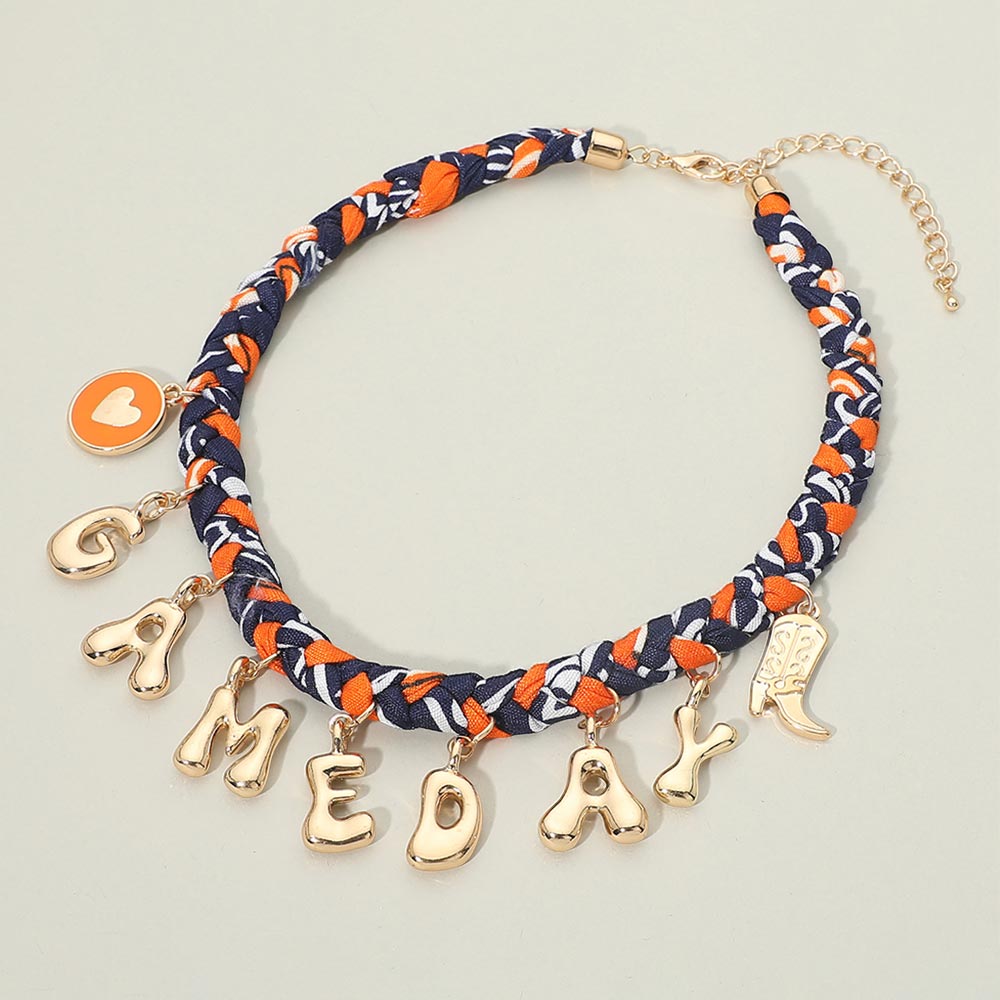 Blue & Orange Western GAME DAY Charm Fabric Braided Statement Necklace (Copy) M H W ACCESSORIES LLC Blue & Orange Western GAME DAY Charm Fabric Braided Statement Necklace (Copy)