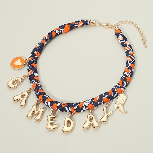Blue & Orange Western GAME DAY Charm Fabric Braided Statement Necklace (Copy) M H W ACCESSORIES LLC Blue & Orange Western GAME DAY Charm Fabric Braided Statement Necklace (Copy)