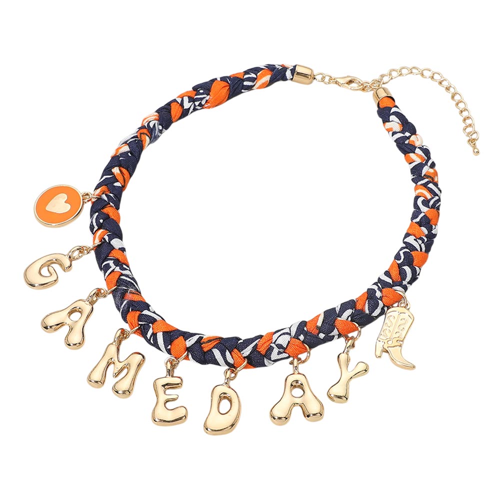 Blue & Orange Western GAME DAY Charm Fabric Braided Statement Necklace (Copy) M H W ACCESSORIES LLC Blue & Orange Western GAME DAY Charm Fabric Braided Statement Necklace (Copy)