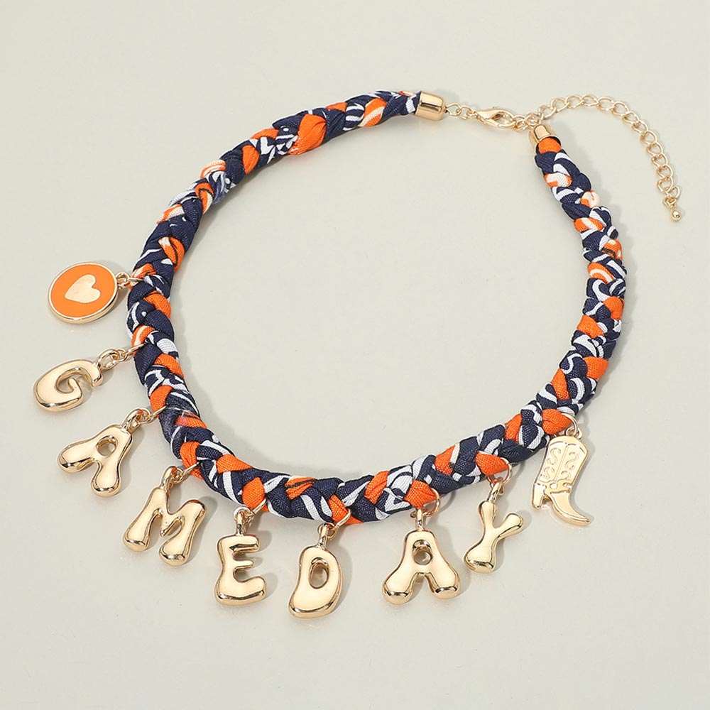 Blue & Orange Western GAME DAY Charm Fabric Braided Statement Necklace (Copy) M H W ACCESSORIES LLC Blue & Orange Western GAME DAY Charm Fabric Braided Statement Necklace (Copy)