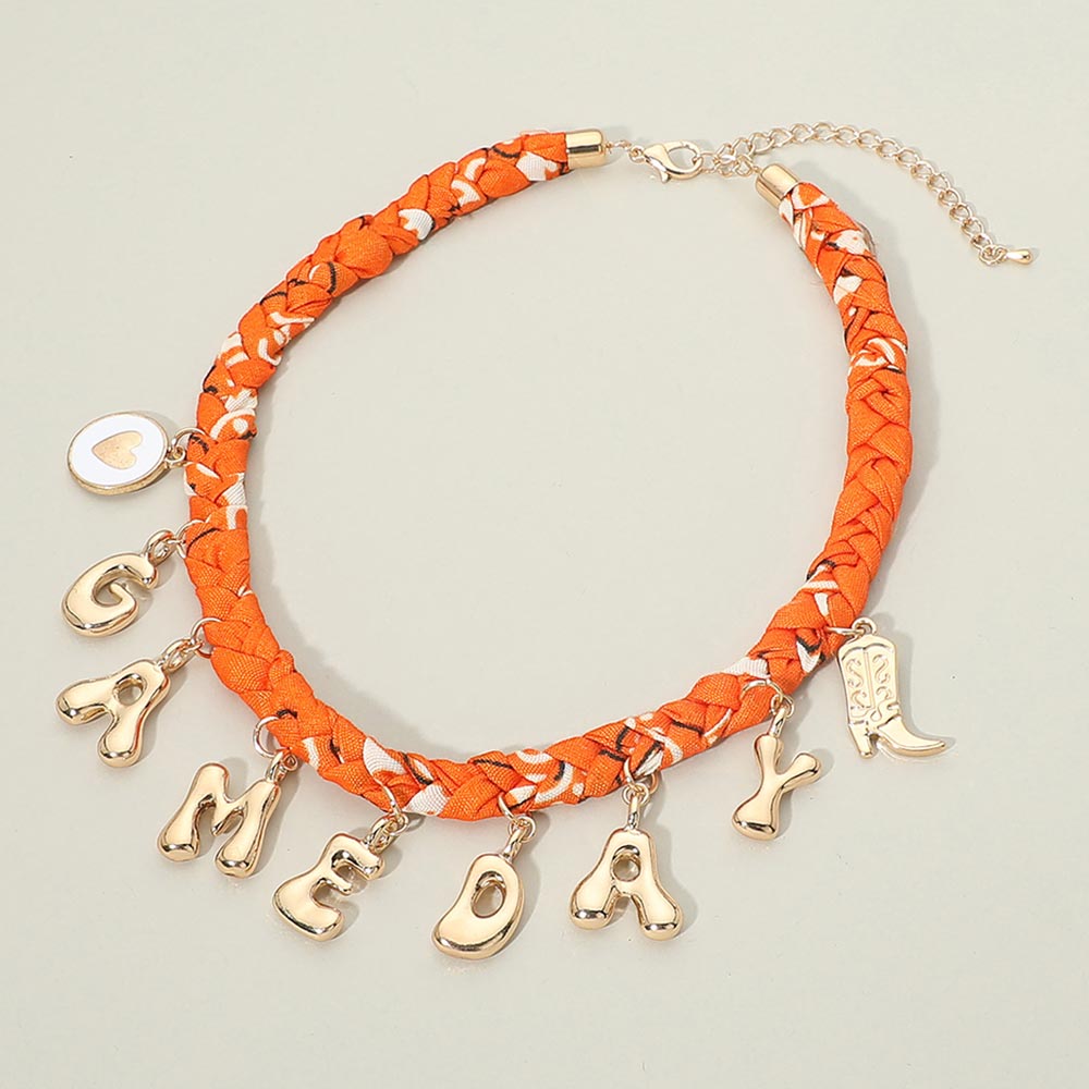 Orange Western GAME DAY Charm Fabric Braided Statement Necklace (Copy) M H W ACCESSORIES LLC Orange Western GAME DAY Charm Fabric Braided Statement Necklace (Copy)