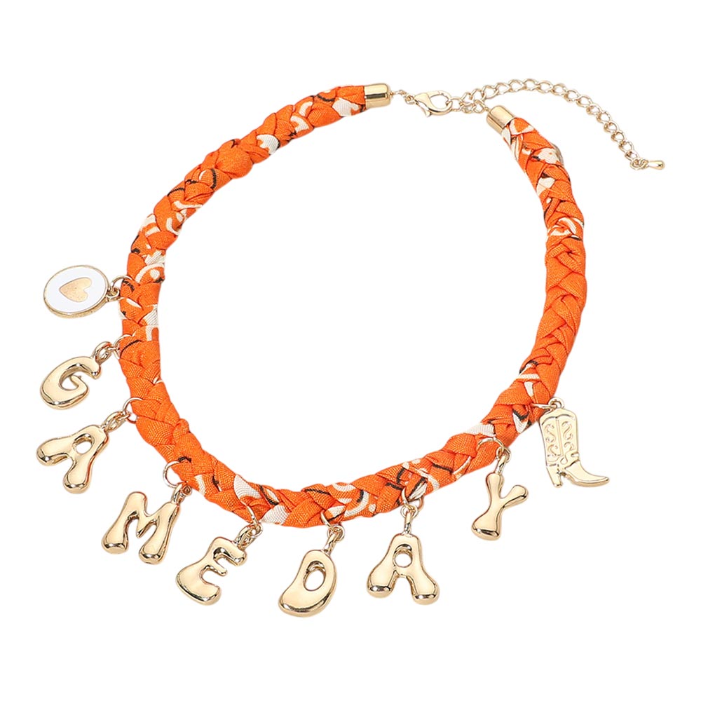 Orange Western GAME DAY Charm Fabric Braided Statement Necklace (Copy) M H W ACCESSORIES LLC Orange Western GAME DAY Charm Fabric Braided Statement Necklace (Copy)