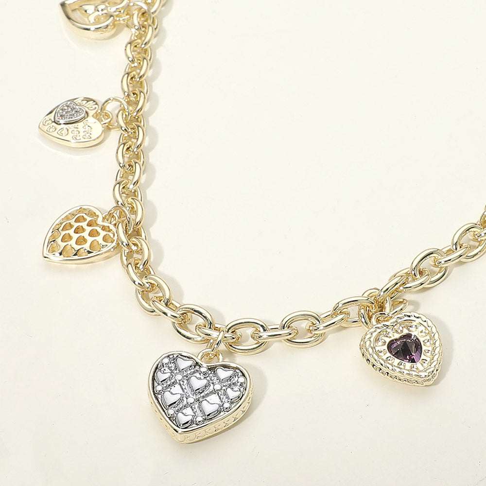 14K Gold Plated CZ Heart Charm Station Necklace M H W ACCESSORIES LLC 14K Gold Plated CZ Heart Charm Station Necklace
