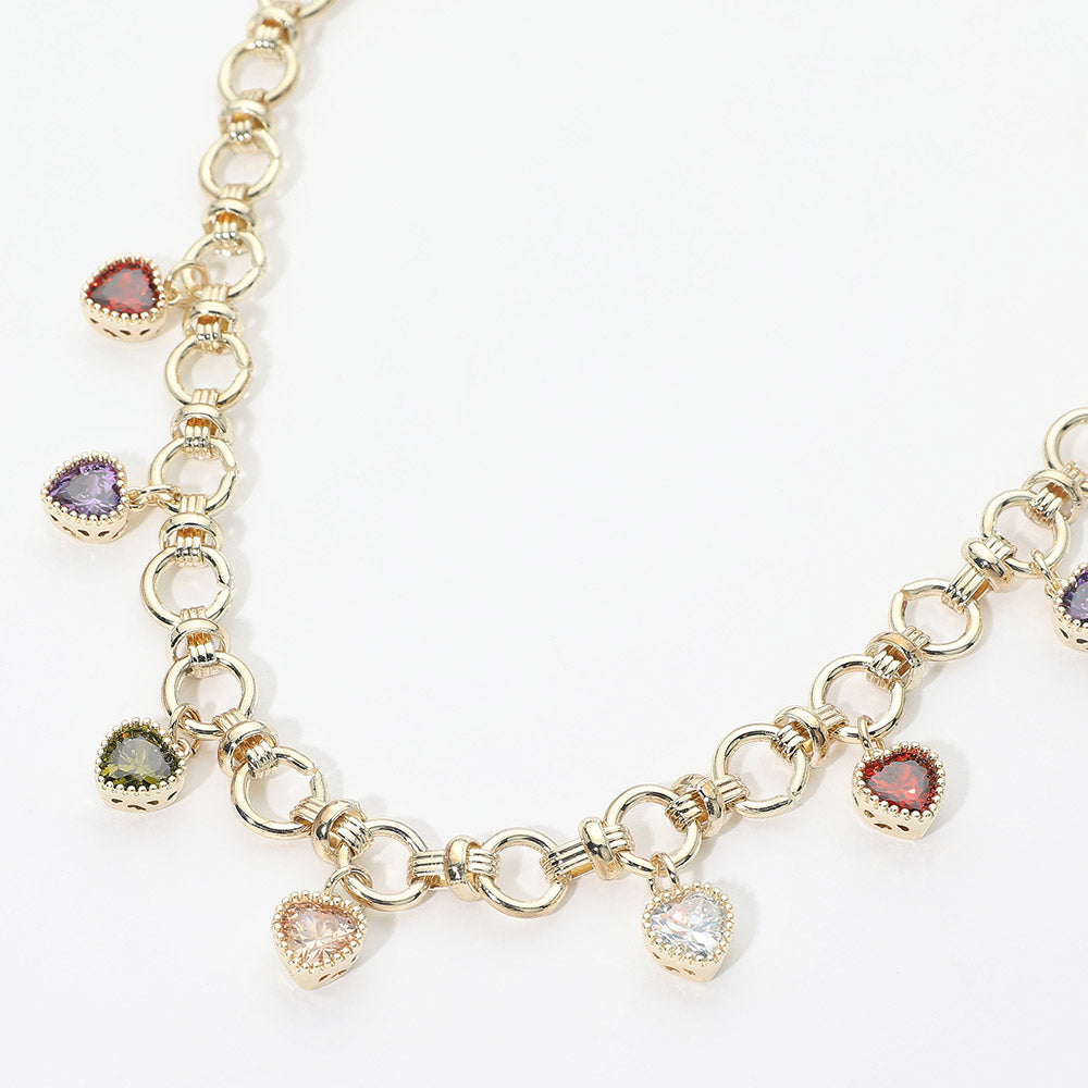 14K Gold Plated CZ Heart Link Paperclip Chain Necklace for Women M H W ACCESSORIES LLC 14K Gold Plated CZ Heart Link Paperclip Chain Necklace for Women
