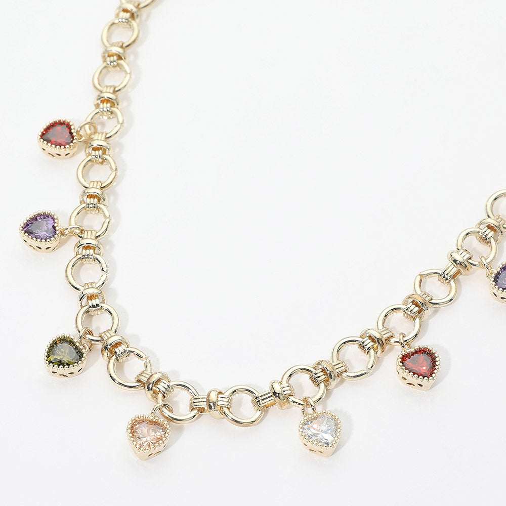 14K Gold Plated CZ Heart Link Paperclip Chain Necklace for Women M H W ACCESSORIES LLC 14K Gold Plated CZ Heart Link Paperclip Chain Necklace for Women