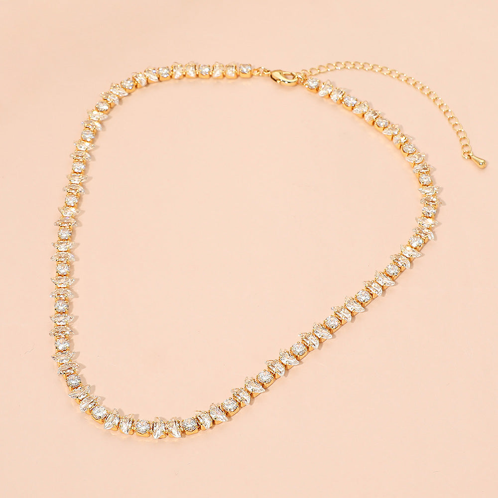 18K Gold Dipped Half Moon Round Cluster Link Tennis Chain Necklace M H W ACCESSORIES LLC 18K Gold Dipped Half Moon Round Cluster Link Tennis Chain Necklace