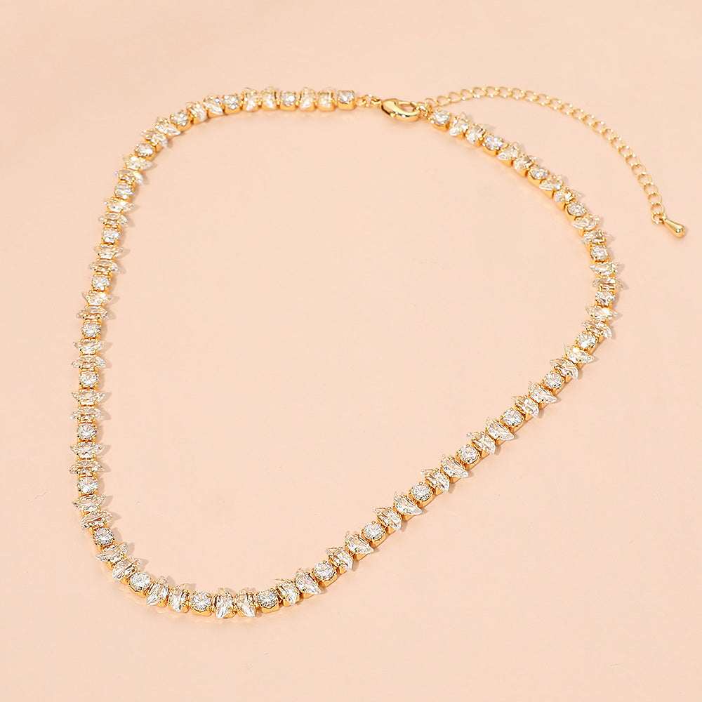 18K Gold Dipped Half Moon Round Cluster Link Tennis Chain Necklace M H W ACCESSORIES LLC 18K Gold Dipped Half Moon Round Cluster Link Tennis Chain Necklace