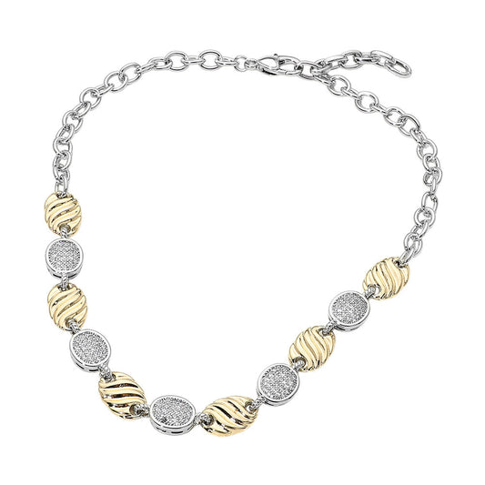 Two Tone 14K Gold Plated CZ Pave Alternating Round Disc and Oval Link Statement Necklace M H W ACCESSORIES LLC Two Tone 14K Gold Plated CZ Pave Alternating Round Disc and Oval Link Statement Necklace