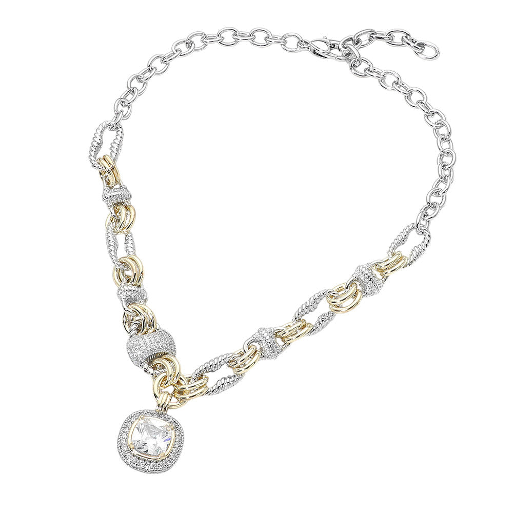 Two Tone 14K fashion Crystal Pendant Decorative Link Statement Necklace M H W ACCESSORIES LLC Two Tone 14K fashion Crystal Pendant Decorative Link Statement Necklace
