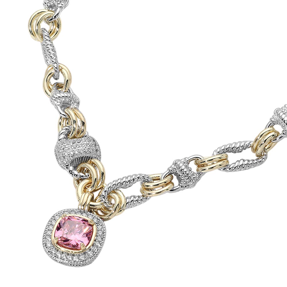 Two Tone 14K fashion Crystal Pendant Decorative Link Statement Necklace (Copy) M H W ACCESSORIES LLC Two Tone 14K fashion Crystal Pendant Decorative Link Statement Necklace (Copy)