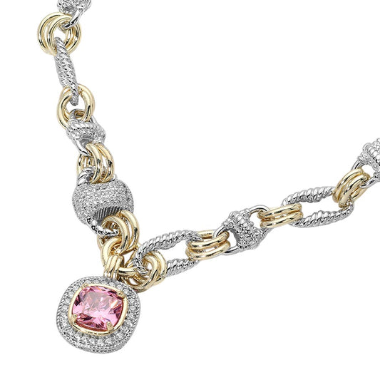 Two Tone 14K fashion Crystal Pendant Decorative Link Statement Necklace (Copy) M H W ACCESSORIES LLC Two Tone 14K fashion Crystal Pendant Decorative Link Statement Necklace (Copy)