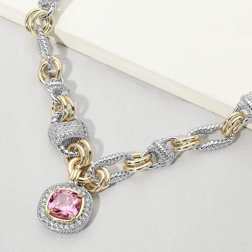 Two Tone 14K fashion Crystal Pendant Decorative Link Statement Necklace (Copy) M H W ACCESSORIES LLC Two Tone 14K fashion Crystal Pendant Decorative Link Statement Necklace (Copy)