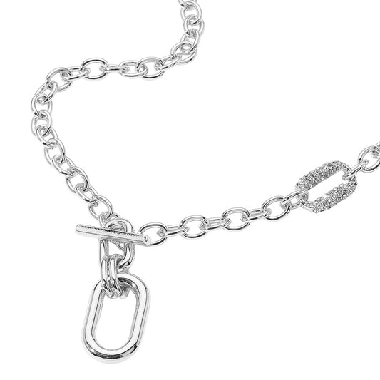 Silver CZ Paved Oval Pointed Toggle Necklace