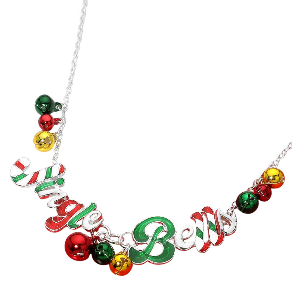 Jingle Bells Festive Christmas Charm Embellished Necklace M H W ACCESSORIES LLC Jingle Bells Festive Christmas Charm Embellished Necklace