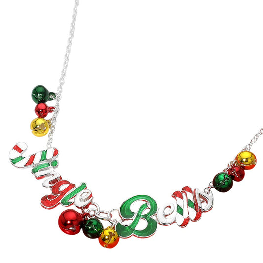 Jingle Bells Festive Christmas Charm Embellished Necklace M H W ACCESSORIES LLC Jingle Bells Festive Christmas Charm Embellished Necklace