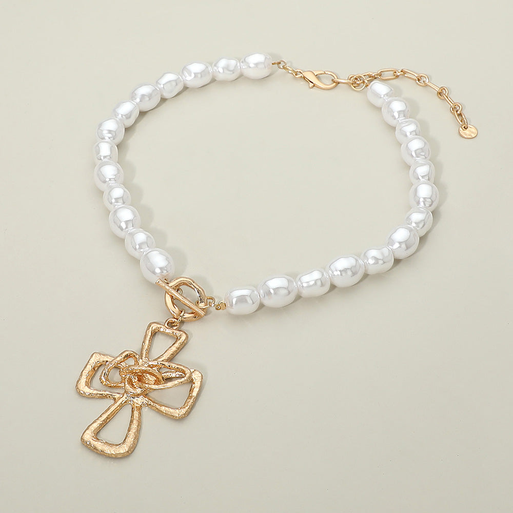 Cross Pendant Pearl Beaded Necklace for Women M H W ACCESSORIES LLC Cross Pendant Pearl Beaded Necklace for Women