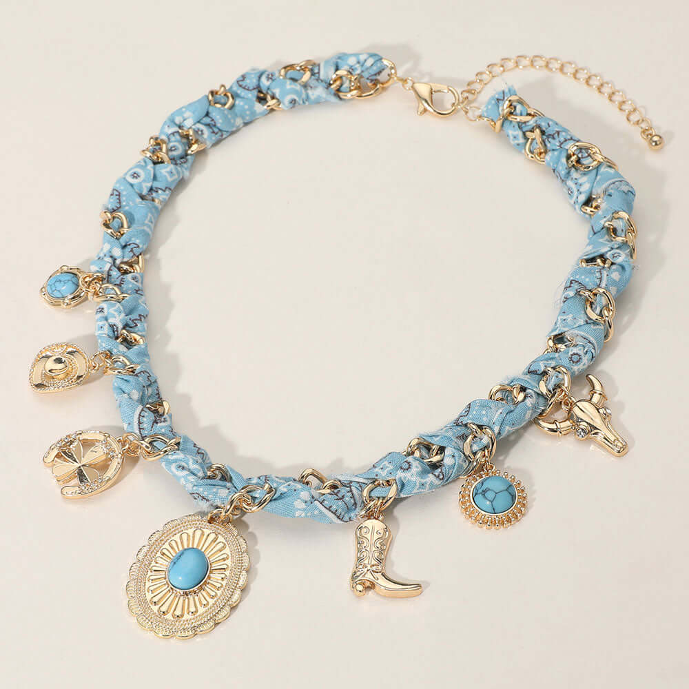 Western Charm Blue Braided Necklace