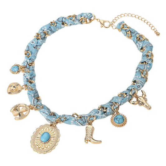 Western Charm Blue Braided Necklace